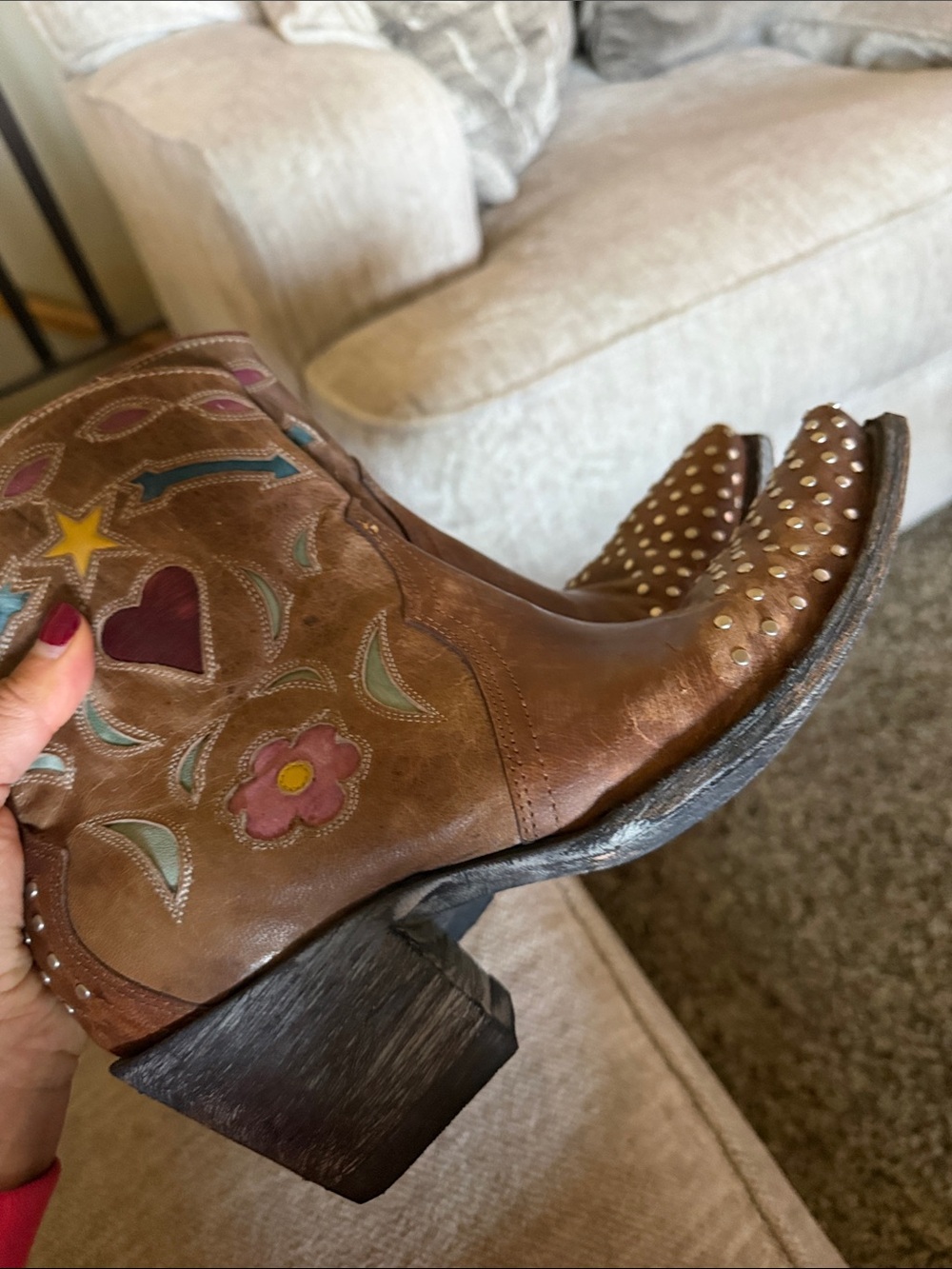 Old Gringo Brown Leather Western Ankle Boots with Colorful Inlay - Picture 9 of 13